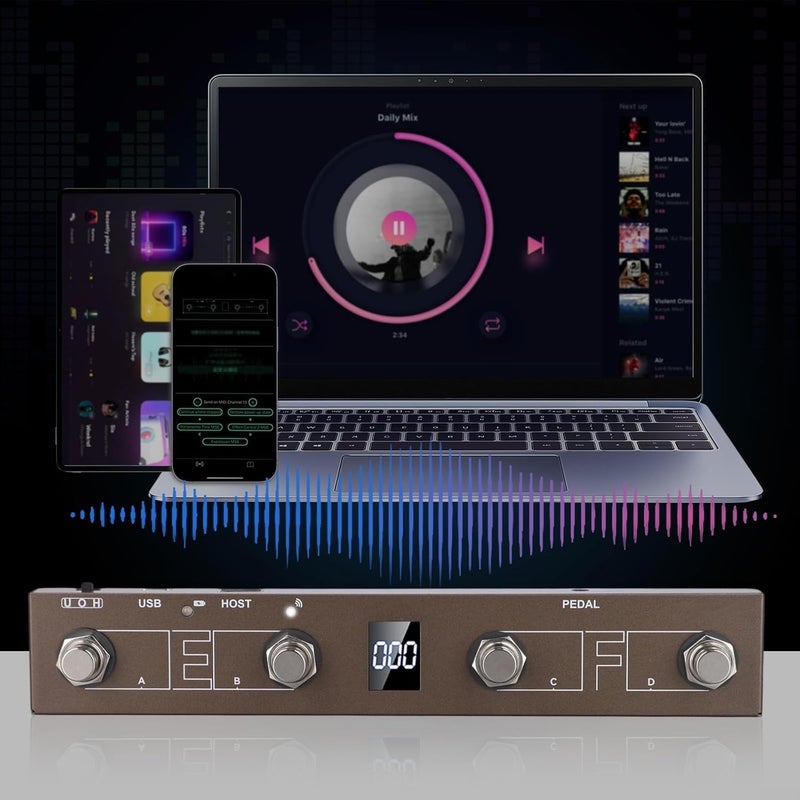 Cloudpower For Chocolate Plus For MIDI Footswitch Controller, Rechargeable 4 Buttons USB Compatible For Musicians Portable For MIDI Foot Controller Pedal APP Control(Brown) - Image 2